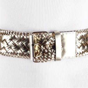 BCBG WAIST STRETCH BELT GOLD BRAIDED WOVEN VEGAN LEATHER